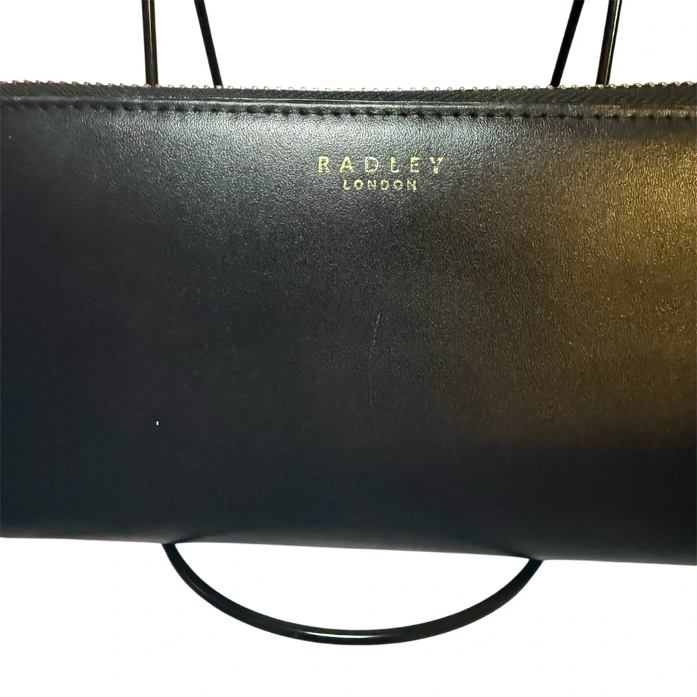 Radley London Easley Black Leather Zip Around Wallet Aqua Interior Rose Gold Zip